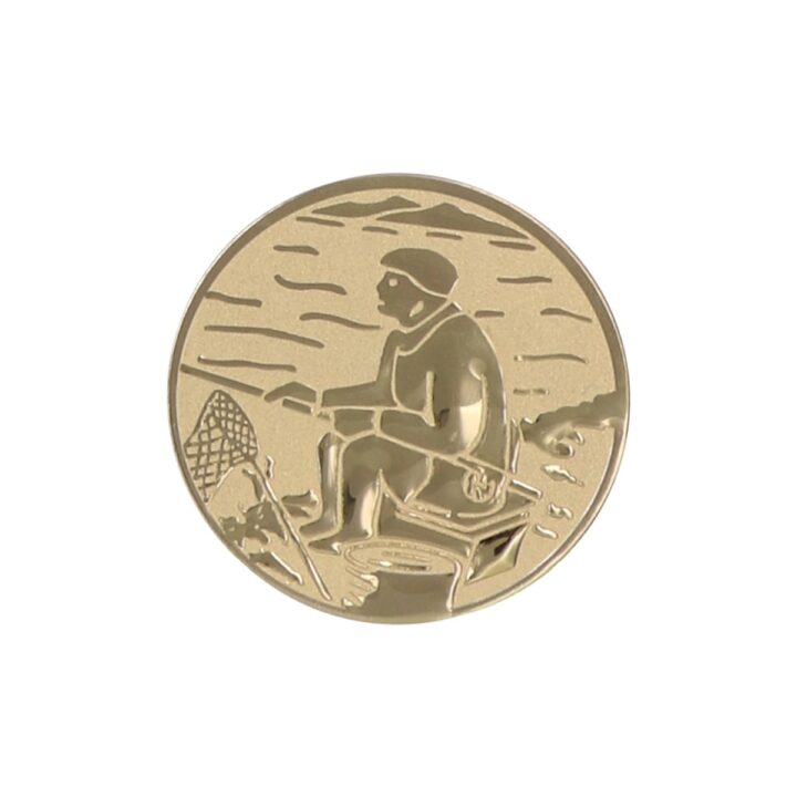 Złoty okrągły emblemat wklejka do medalu - A55 z rybakiem