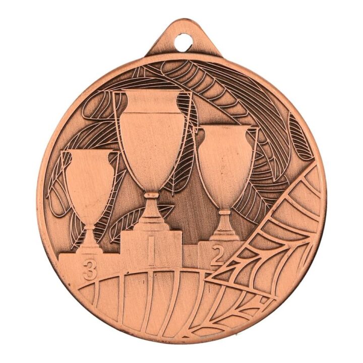 Brązowy medal metalowy ME009/B z trzema pucharami sportowymi